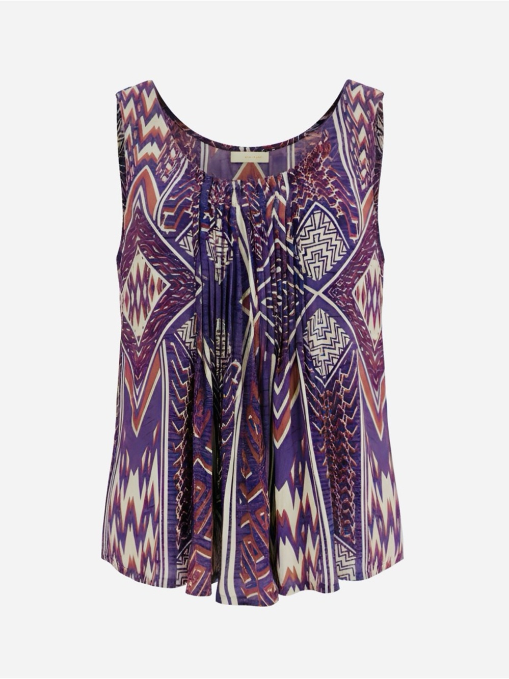 Anthropologie Edmé & Esyllte Sleeveless Purple Patterned Pleated Women's Top